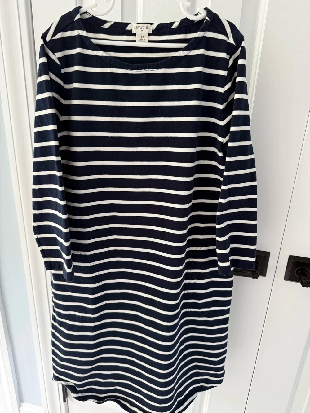 Crewcuts Navy and White Striped Kids Dress with pockets by J.Crew